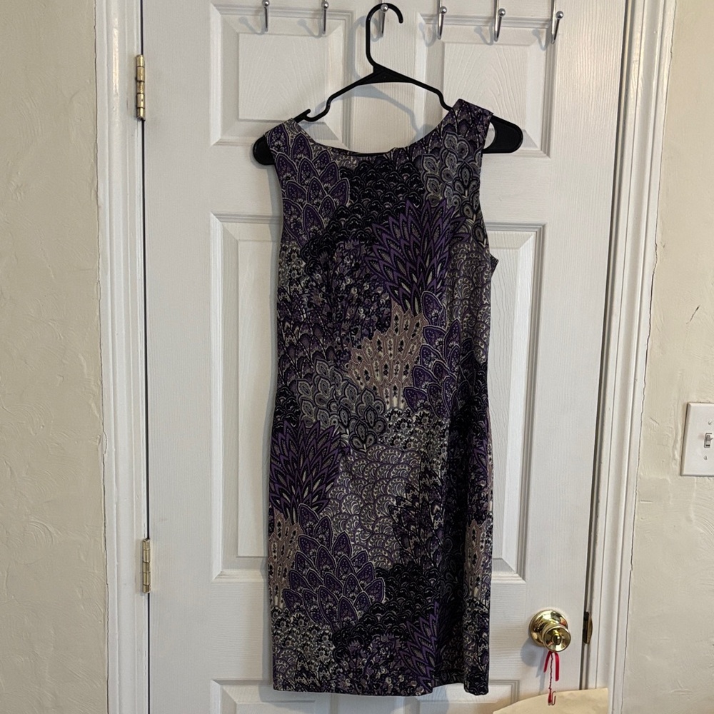 Purple and Black Patterned Sheath Dress
